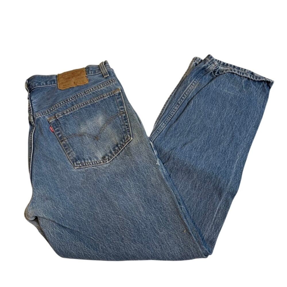 LEVIS‎ Stonewash Blue Indigo Denim 80s Jeans Distressed Button Fly Vintage 38x32